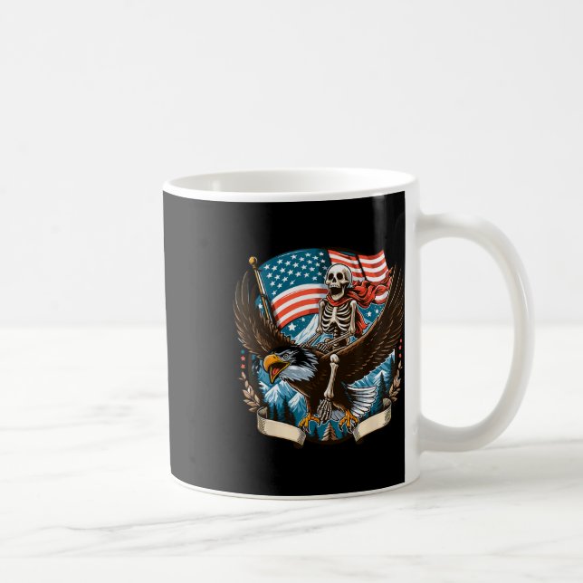 Taza De Café Skeleton Riding Eagle Estadounidense 4 De Julio Pa (Derecha)