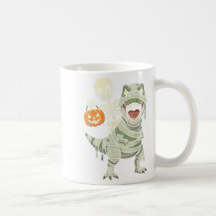 Taza De Café Skeleton Riding Mummy Dinosaur T Rex Halloween Div