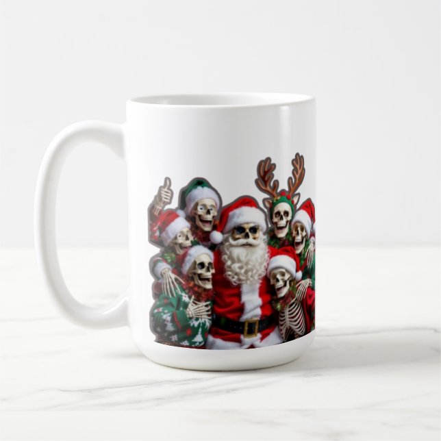 Taza De Café Skeleton Santa Christmas Group Photo – Festive 3D  (Izquierda)