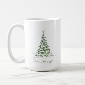 Taza De Café Sketch Pine Christmas Tree Minimal Script Name