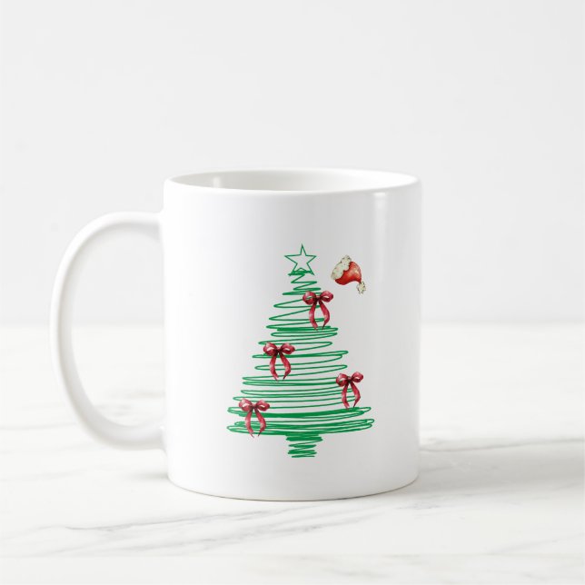 Taza De Café sketchy christmas tree with red bow and santa hat (Izquierda)
