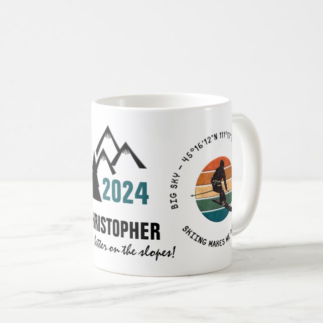 Taza De Café Ski Big Sky, Montana - Esquiador masculino, texto  (Anverso derecho)