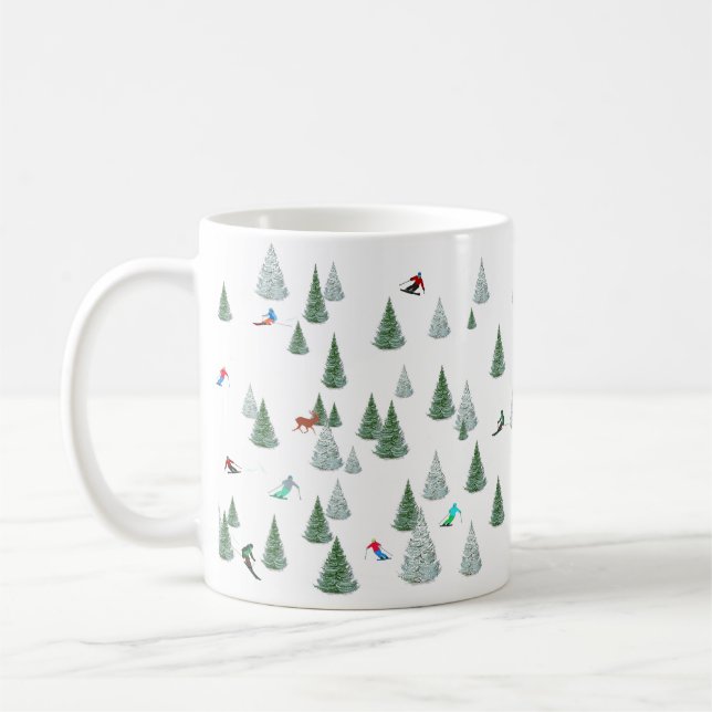Taza De Café Skiers Downhill Skiing Illustration  (Izquierda)