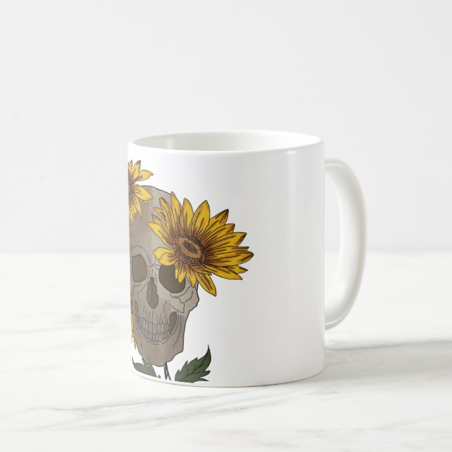 Taza De Café skull anf sunflowers Mug  (Anverso derecho)