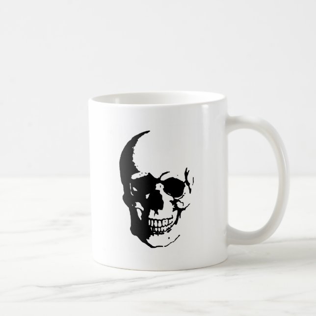 Taza De Café Skull - Arte Metalizado negro y blanco (Derecha)