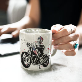 Taza De Café Skull Biker con casco de bandera estadounidense