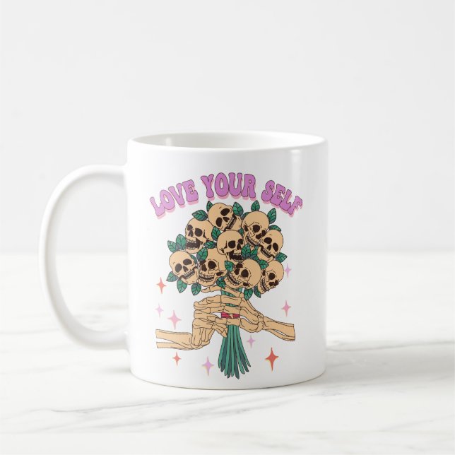Taza De Café Skull Bouquet Love Yourself Valentine Retro Pink (Izquierda)
