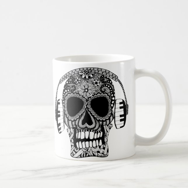 Taza De Café Skull musical con audífonos (Derecha)