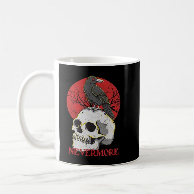Taza De Café Skull Nevermore Gothic Crow Raven Skull Head Emo P (Izquierda)