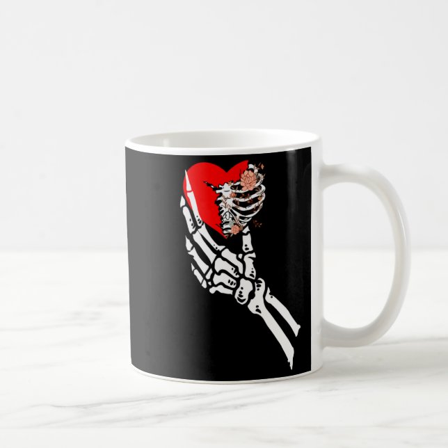 Taza De Café Skull Skeleton Hand Holding Red Heart Love Valenti (Derecha)
