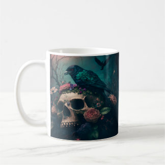 Taza De Café Skull with Roses and Crow Goth Art