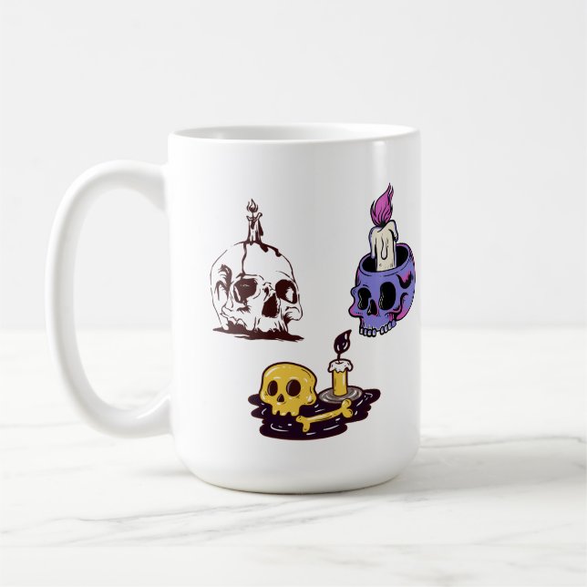 Taza De Café Skulls and Candles Illustration Set (Izquierda)