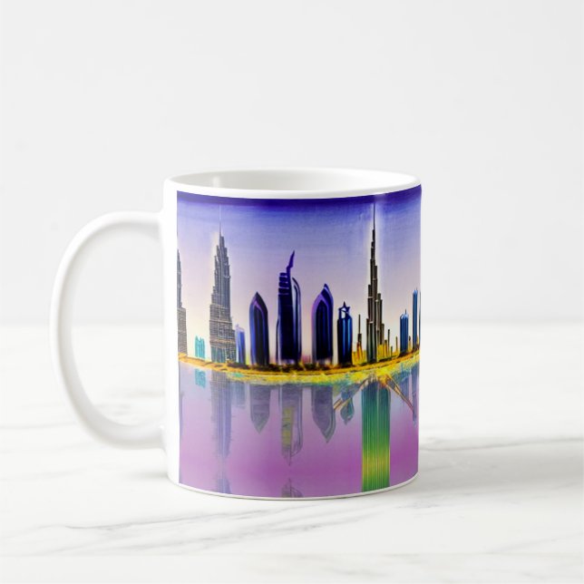 Taza De Café Skyline de Dubai con el rascacielos Burj Khalifa (Izquierda)