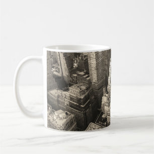 Taza De Café Skyline de Manhattan, aéreo blanco y negro.