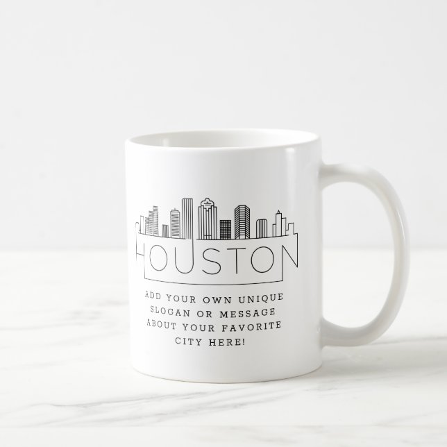 Taza De Café Skyline estilizada de Houston | Lema Personalizado (Derecha)