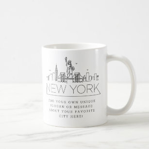 Taza De Café Skyline estilizada de Nueva York   Lema Personaliz