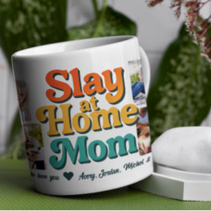 Taza De Café Slay en casa Mamá personalizada 8 Collages de foto