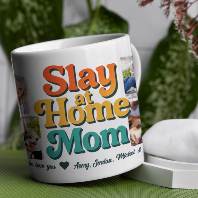 Taza De Café Slay en casa Mamá personalizada 8 Collages de foto (Celebrate mom's one-of-a-kind style with this playful and heartfelt design! )