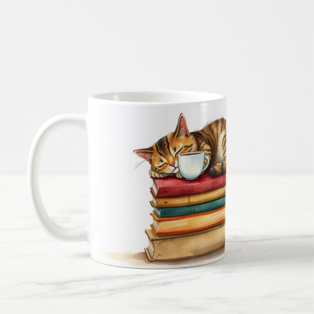 Taza De Café Sleepy Cat Napping On Coffee Funny Personalized (Izquierda)