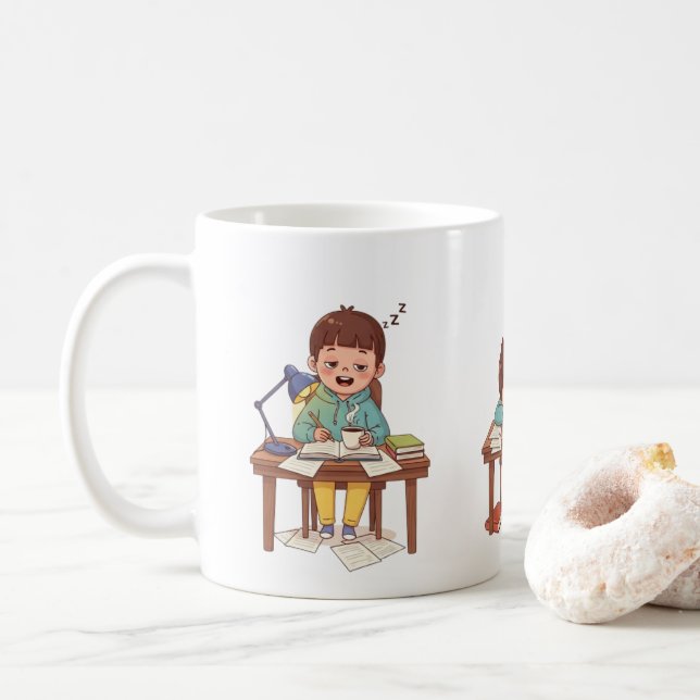 Taza De Café Sleepy Studying Child Mug – Children’s Day Mug (Con donut)