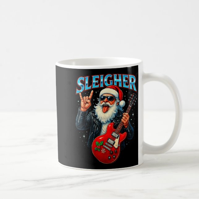 Taza De Café Sleigher Rock Santa Funny Metal Christmas Design  (Derecha)
