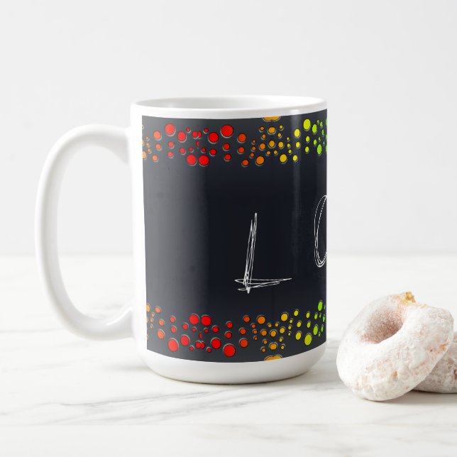 Taza De Café SlipperyJoe amor burbujas rojo naranja verde amari (Con donut)