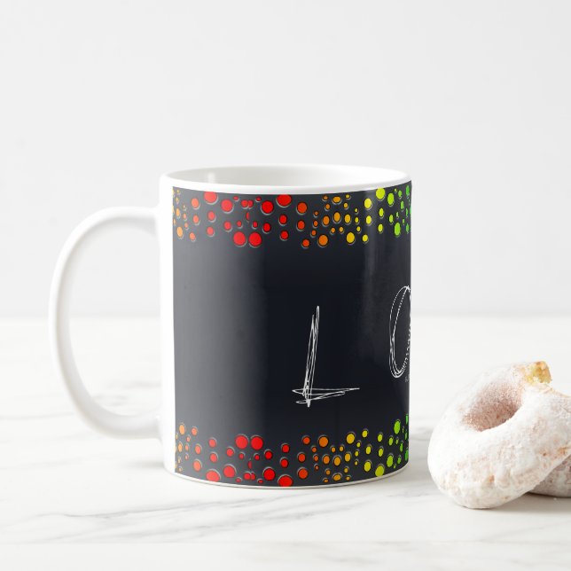 Taza De Café SlipperyJoe amor burbujas rojo naranja verde amari (Con donut)