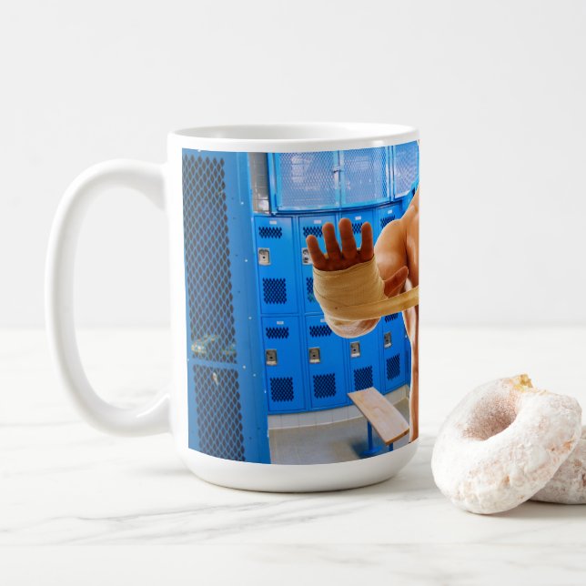 Taza De Café SlipperyJoe hombre muscular abs vestuario de baldo (Con donut)