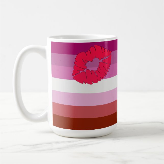 Taza De Café SlipperyJoe lipstick bandera de orgullo lesbiana f (Izquierda)