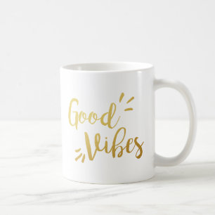 Taza De Café Slogan Mug Buenas vibraciones oro dorado