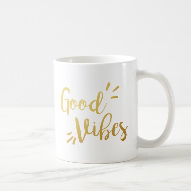 Taza De Café Slogan Mug | Buenas vibraciones | oro dorado (Derecha)