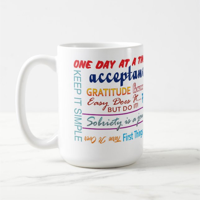 Taza De Café Slogans de sobriedad de 12 pasos mug 25z (Izquierda)