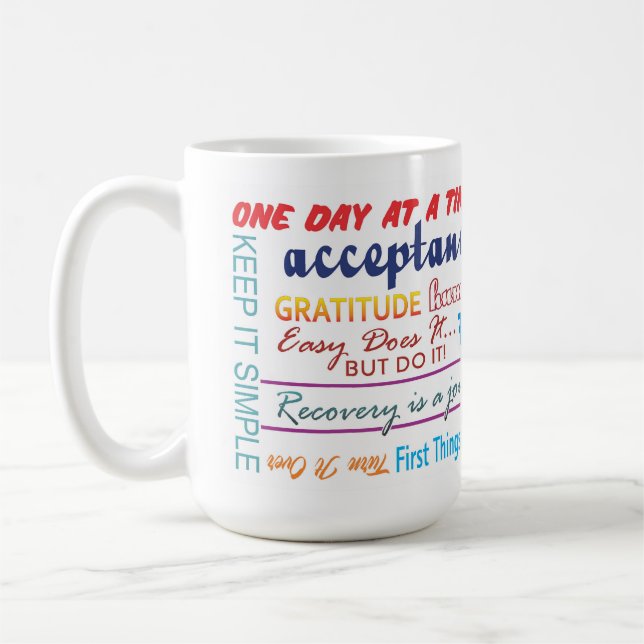 Taza De Café Slogans de sobriedad de 12 pasos mug 25z (Izquierda)