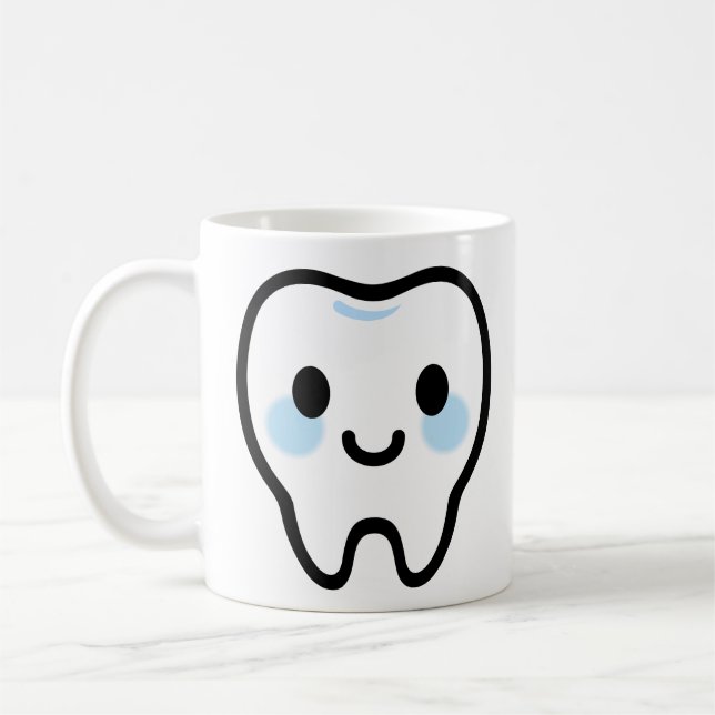 Taza De Café Smiling Tooth Character – Cute & Clean Illustratio (Izquierda)