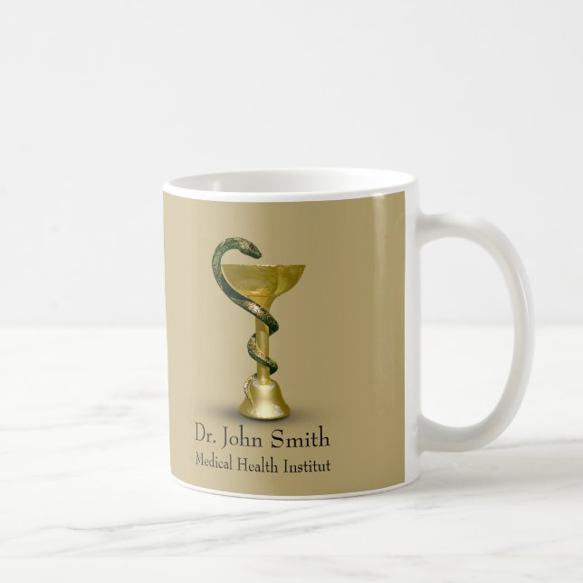 Taza De Café Snake Beige Bowl Hygieia Gold Caduceus (Derecha)