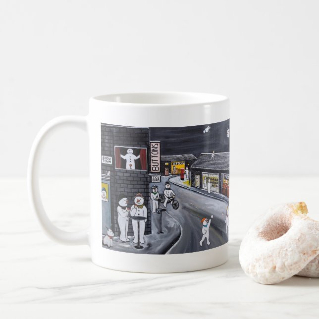Taza De Café Snow Town Painting by Alfred Fox  (Con donut)