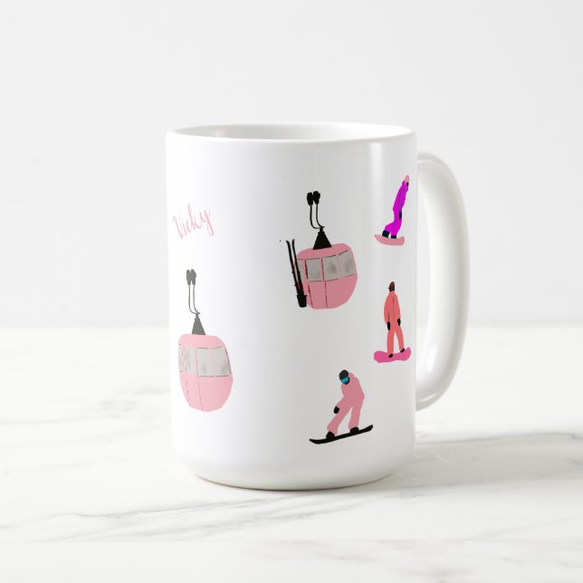 Taza De Café Snowboard rosado personalizado (Anverso derecho)