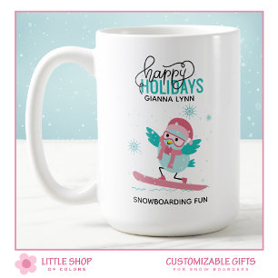 Taza De Café Snowboarding personalizable Bluebird Navidad
