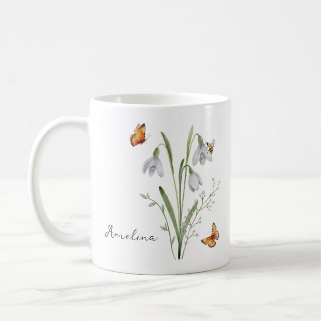 Taza De Café Snowdrop Birth Month Flower (Izquierda)