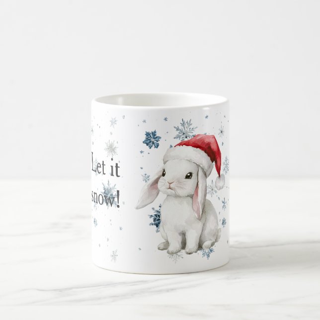 Taza De Café Snowflakes Let it snow Bunny Christmas Hat (Centro)