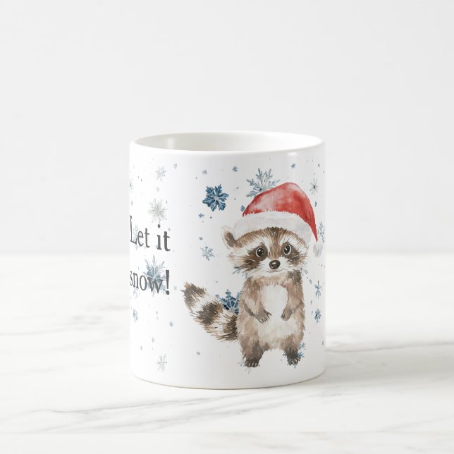 Taza De Café Snowflakes Let it snow Raccoon Christmas Red Hat (Centro)