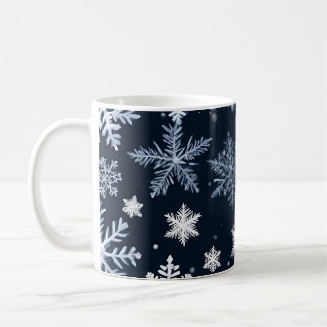 Taza De Café Snowflakes Winter Design Blue Cold Cute (Izquierda)