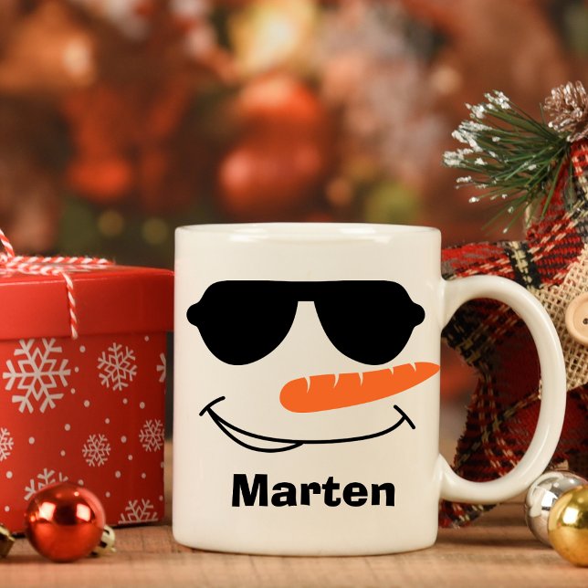 Taza De Café Snowman de gafas de sol Guay personalizadas (Personalized Cool Sunglasses Snowman Coffee Mug
)