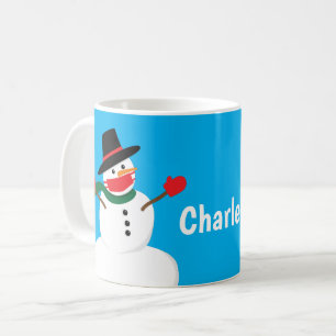 Taza De Café Snowman en nombre personalizado de máscara de víde