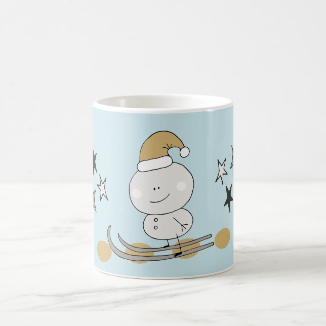 Taza De Café Snowman esquiando de invierno con estrellas (Centro)