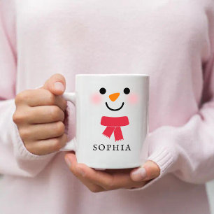 Taza De Café Snowman Face Mug , Nombre personalizado Café Holid