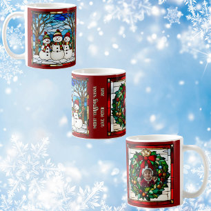 Taza De Café Snowman Family Faux Sained Glass