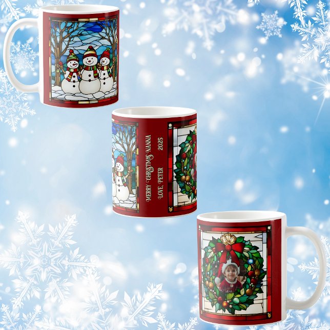 Taza De Café Snowman Family Faux Sained Glass (Subido por el creador)