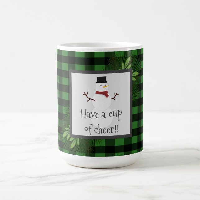 Taza De Café Snowman Green Buffalo Plaid Mug (Centro)