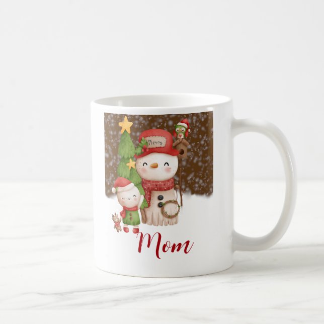 Taza De Café Snowman, Navidades de mamás de nieve personalizada (Derecha)